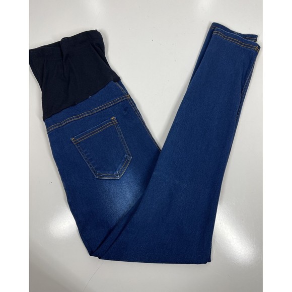 JNINI Fashion Maternity Adjustable Band Skinny Ankle Blue Jeggings Womens SZ XL - Picture 1 of 16
